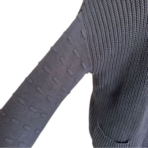 LISA TODD snap front retro color block long heavy knit cardigan sweater - Picture 5 of 9